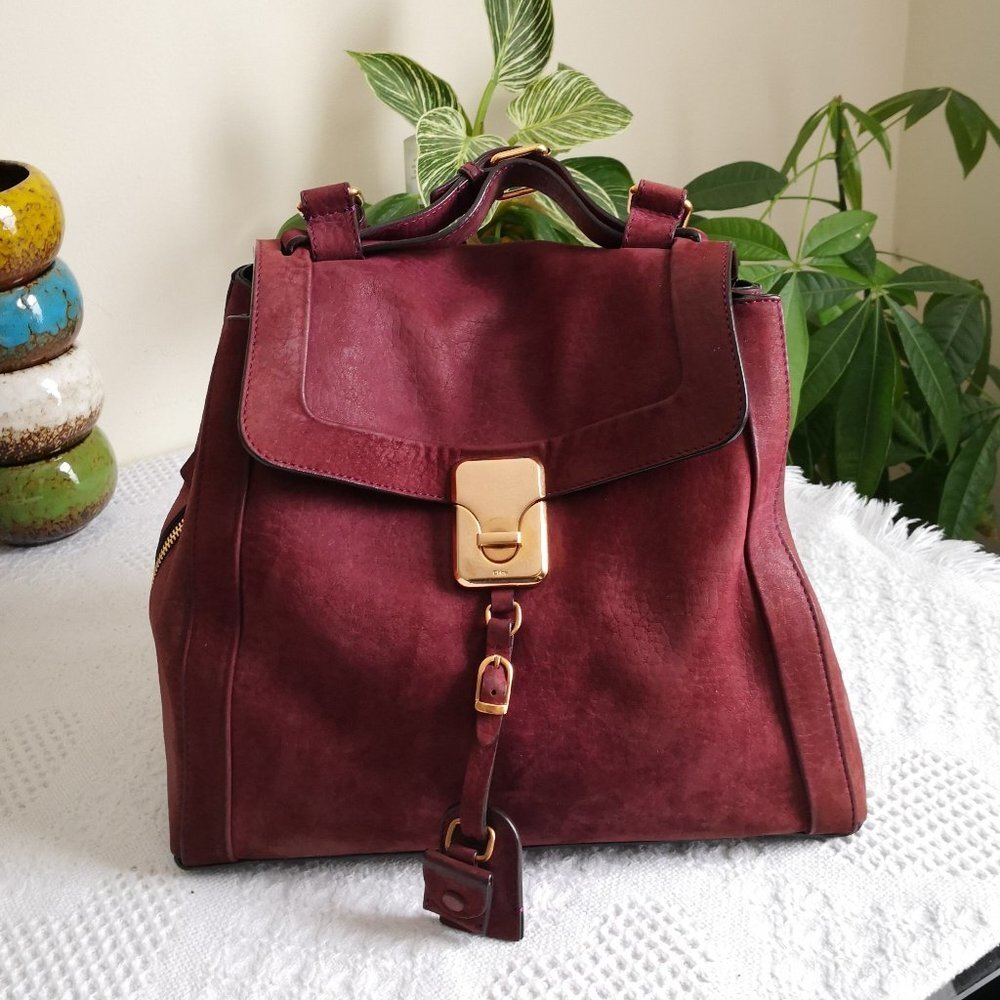 Vintage CHLOÉ Medium Suede Shoulder Bag Dark Ruby